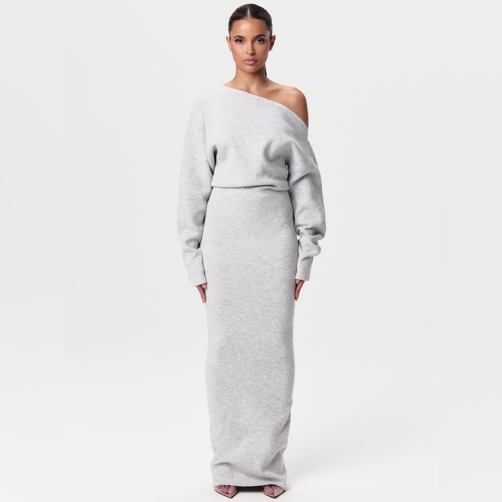 Naked Wardrobe Knit Off-Shoulder Sweater Maxi Dress